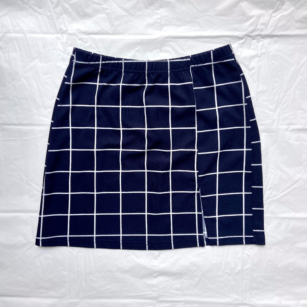 Floerns Women's Casual Split Hem High Waisted Mini Bodycon Plaid Skirt navy